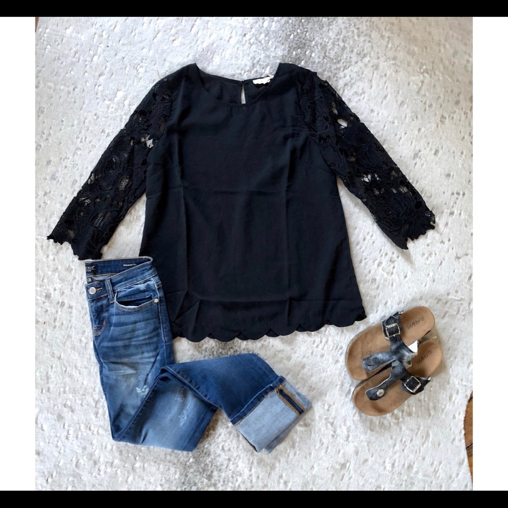 Black Crotchet Sleeves Top